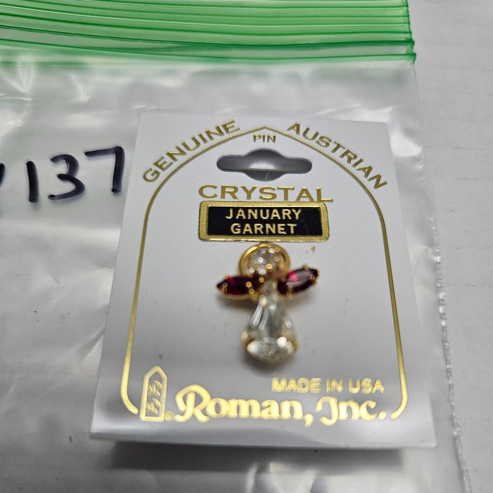 CLEAR AUSTRIAN CRYSTAL/GARNET ACCENT ANGEL PIN - ROMAN INC